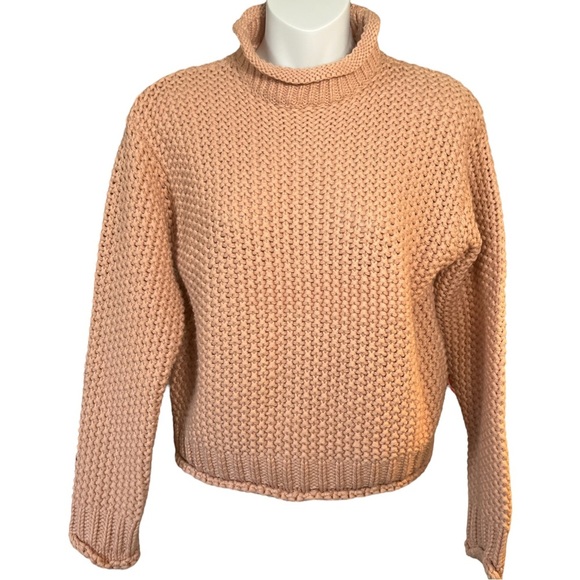 NA-KD Pale Pink Cropped High Neck Chunky Waffle Knit Oversized Pullover Sweater - Picture 4 of 9